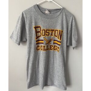 Vintage 80s Boston College Single Stitch T Shirt Grey Healthknit USA Made Sz LG